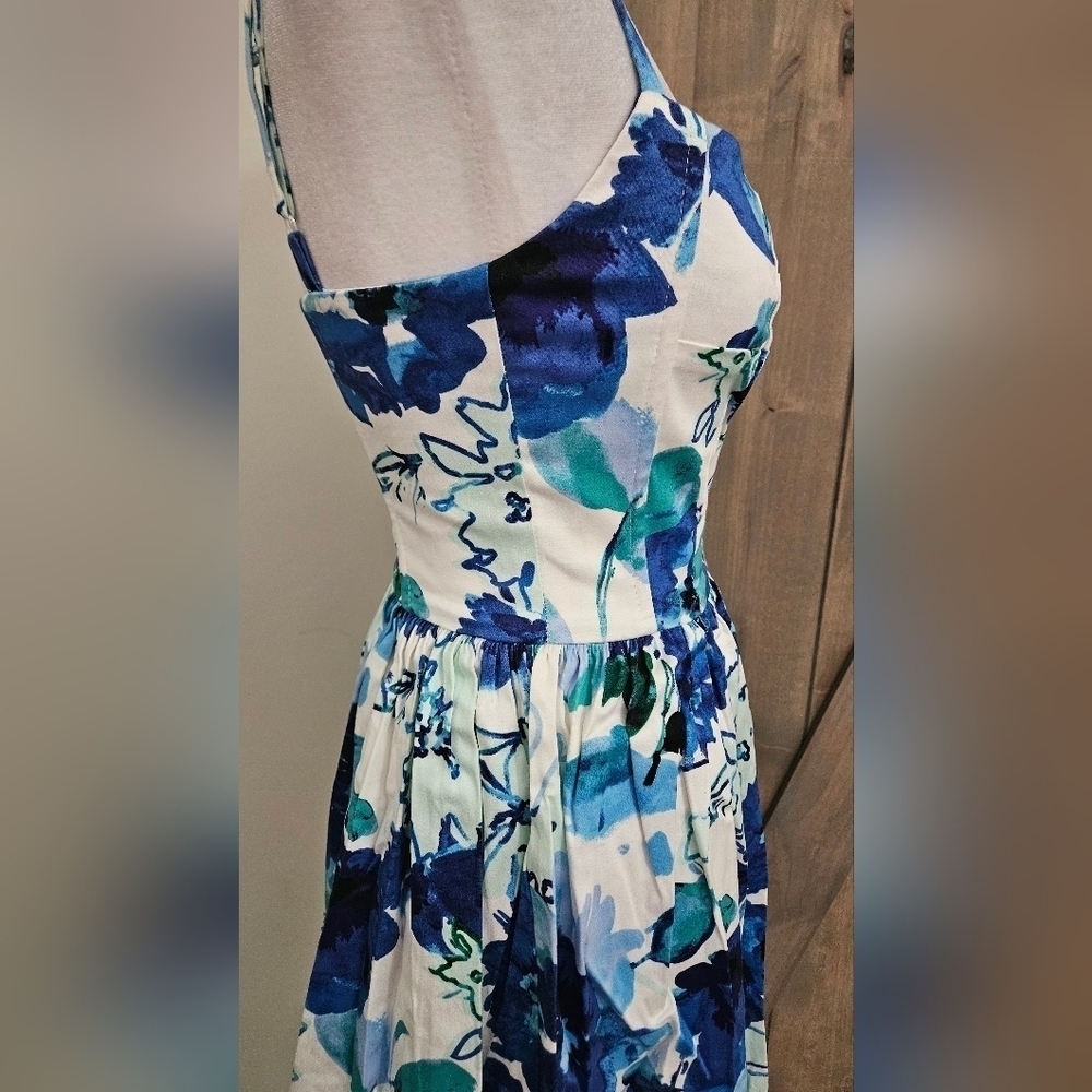 NWT Aqua Bloomingdale's Blue Floral Fit & Flare Sweatheart Neckline Sundress XS - Picture 10 of 16